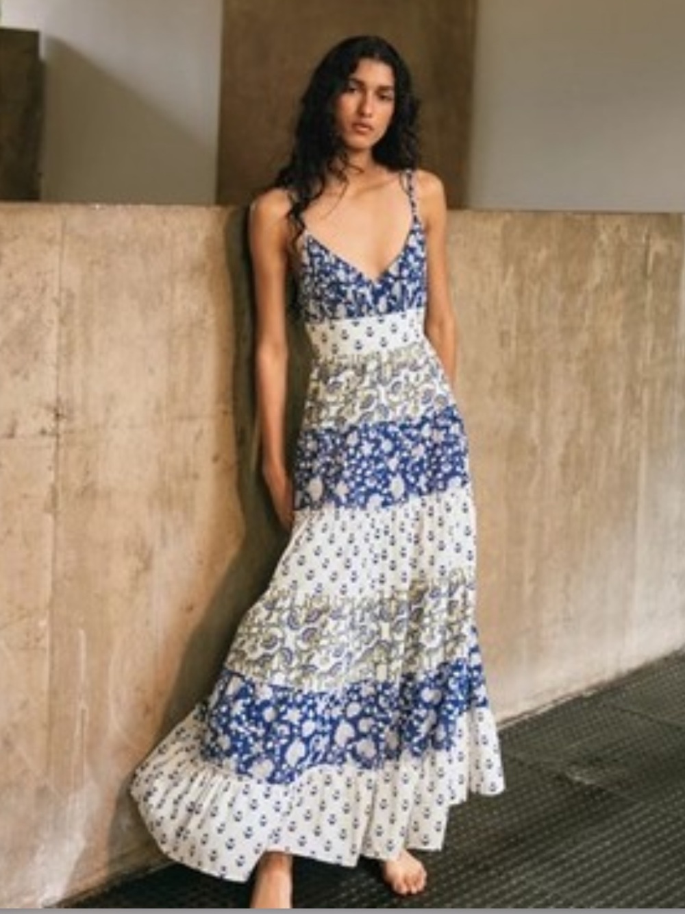 ZARA COTTON PATCHWORK FLORAL PRINT PANEL MAXI DRESS-imperfect